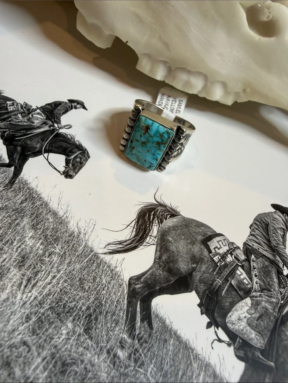 Navajo Web Kingman Sterling Silver Turquoise Ring size 9.5 Samuel Yellowhair